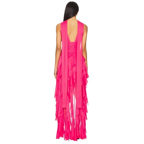 Alice + Olivia Holly Ruffle Maxi Dress With Scarf in Raspberry 2 New Womens Gown - Picture 2 of 16